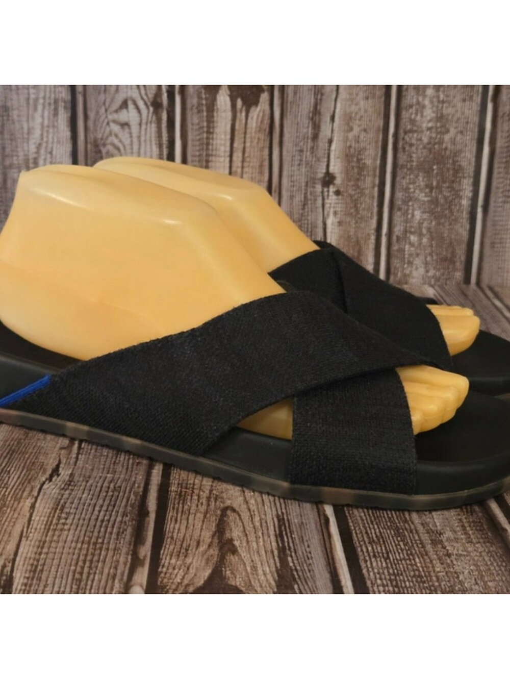 Rothy's The Weekend Crisscross Black Knit Comfort Sandals Slides VGUC - Picture 4 of 8